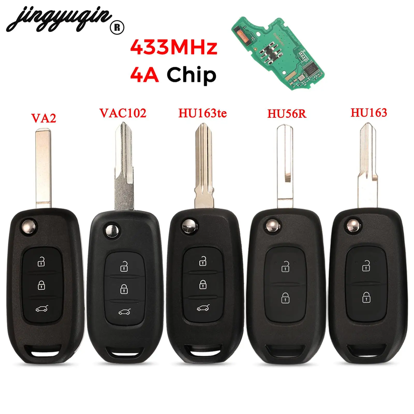 

jingyuqin 2/3 Button Flip Remote Car Key 433MHz 4A Chip For Renault Dacia Logan 2 Kadjar Captur Megane 3 Symbol Sandero 2 Duster