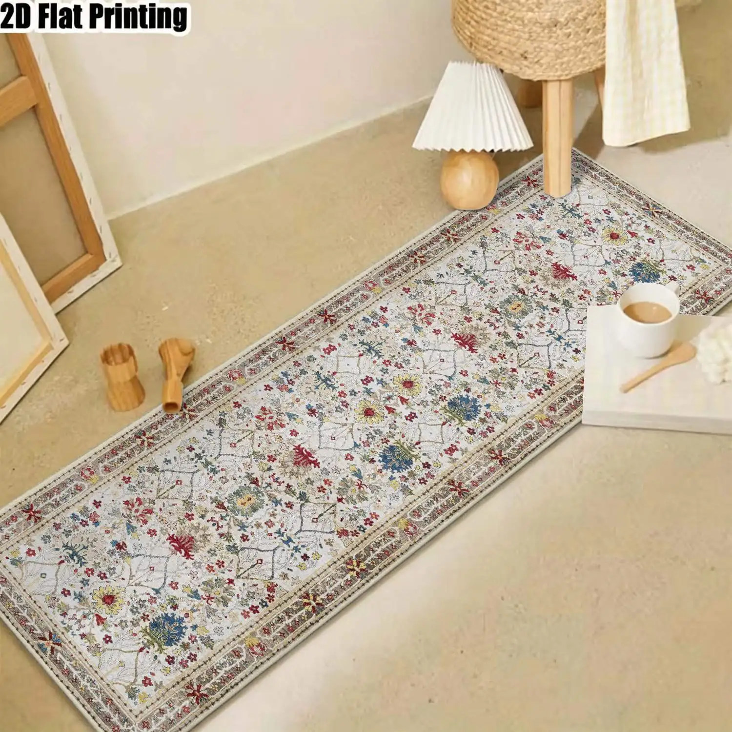 1Pc 2D Printed Strip-Style Runner Rug with Colorful Floral Patterns Multi Designs: European, Vintage, Bohemian, Geometric Stripes. Multiple Sizes, Machine Washable, Ideal for Entryway, Hallway, Living Room, Bedroom Home Decor.