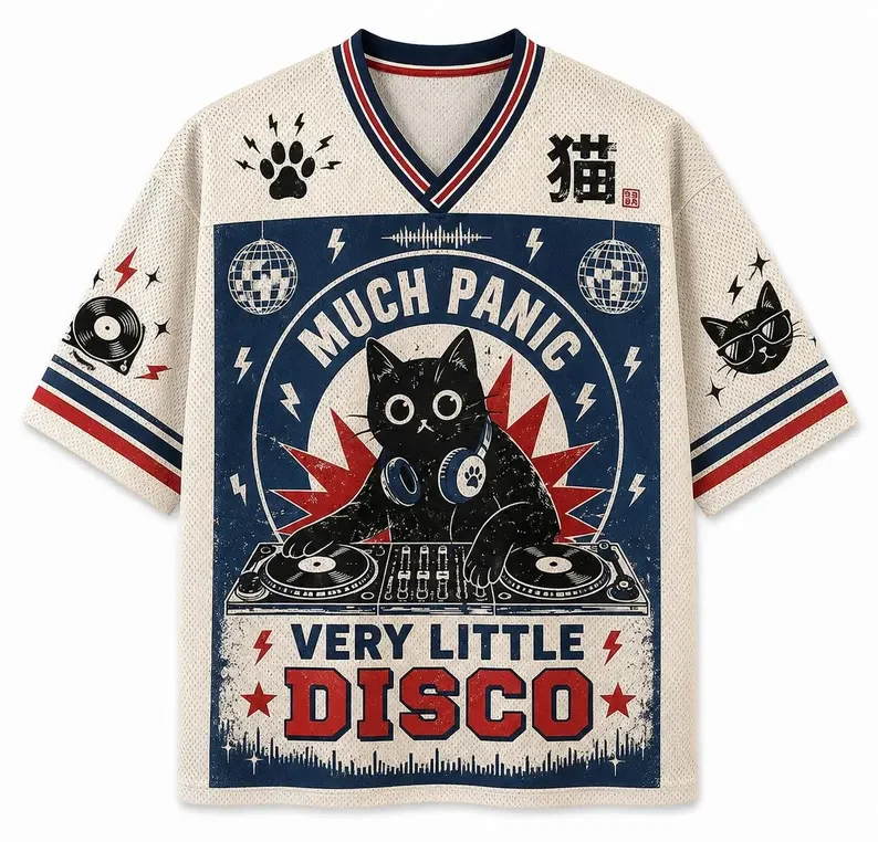 3D Printed Disco DJ Black Cat T-shirt Breathable Mesh Cream Navy Blue Red Number 11 Retro Music Sports Street Top