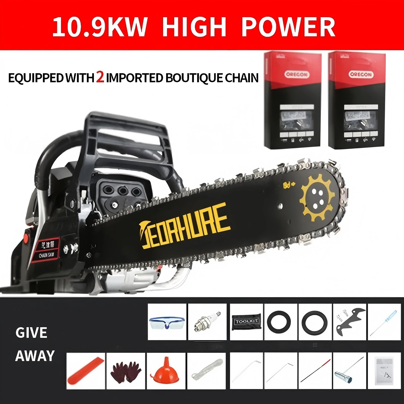 1PC 10.9KW 98CC Chainsaw Logging Saw High-power Petrol Logging Saw Petrol Saw Small Handheld Chainsaw