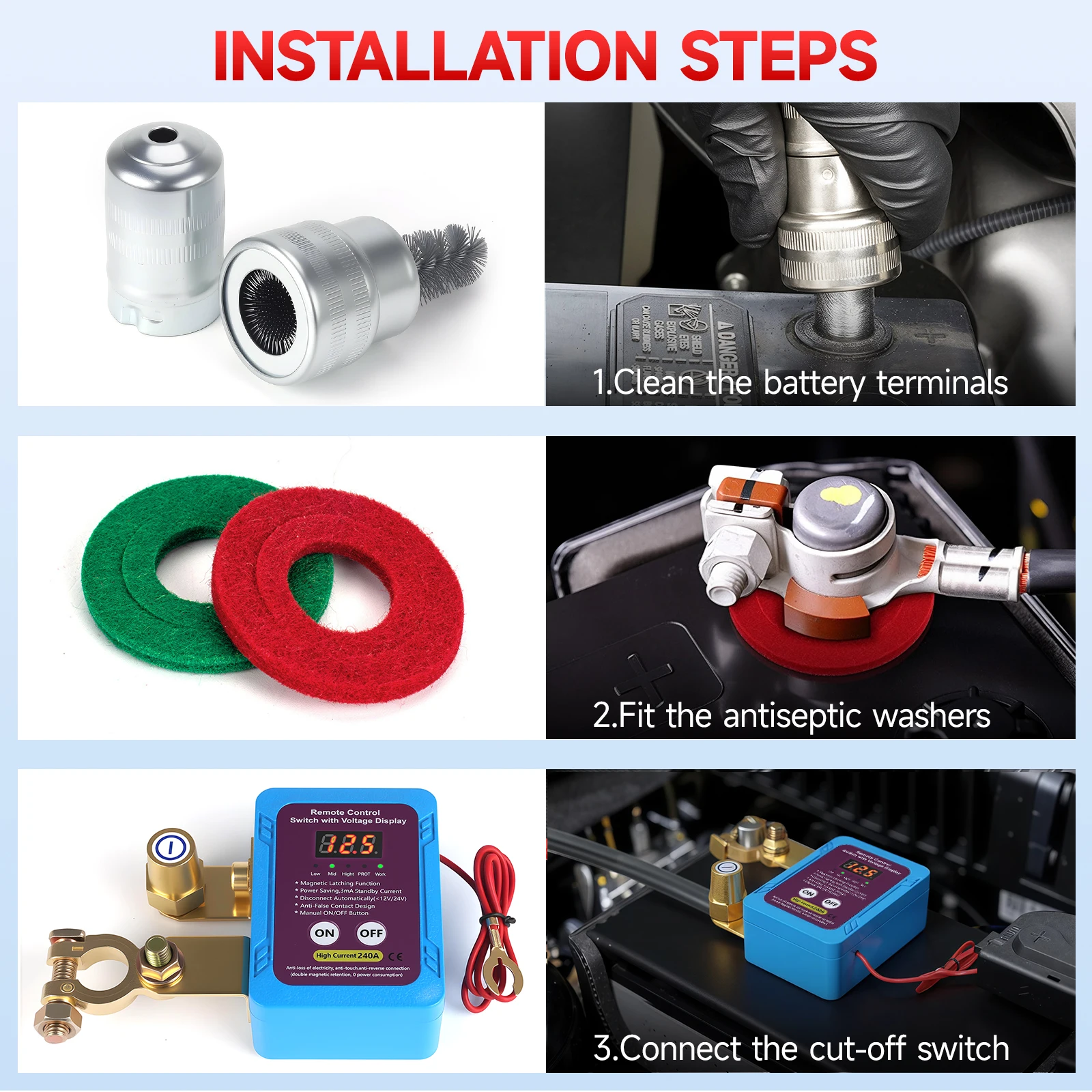مجموعة مفاتيح فصل البطارية عن بعد 12 فولت 240A مفتاح قتل مع شاشة عرض جهد Led مضاد للسرقة للسيارات مركبة RV ATV شاحنة قارب #5