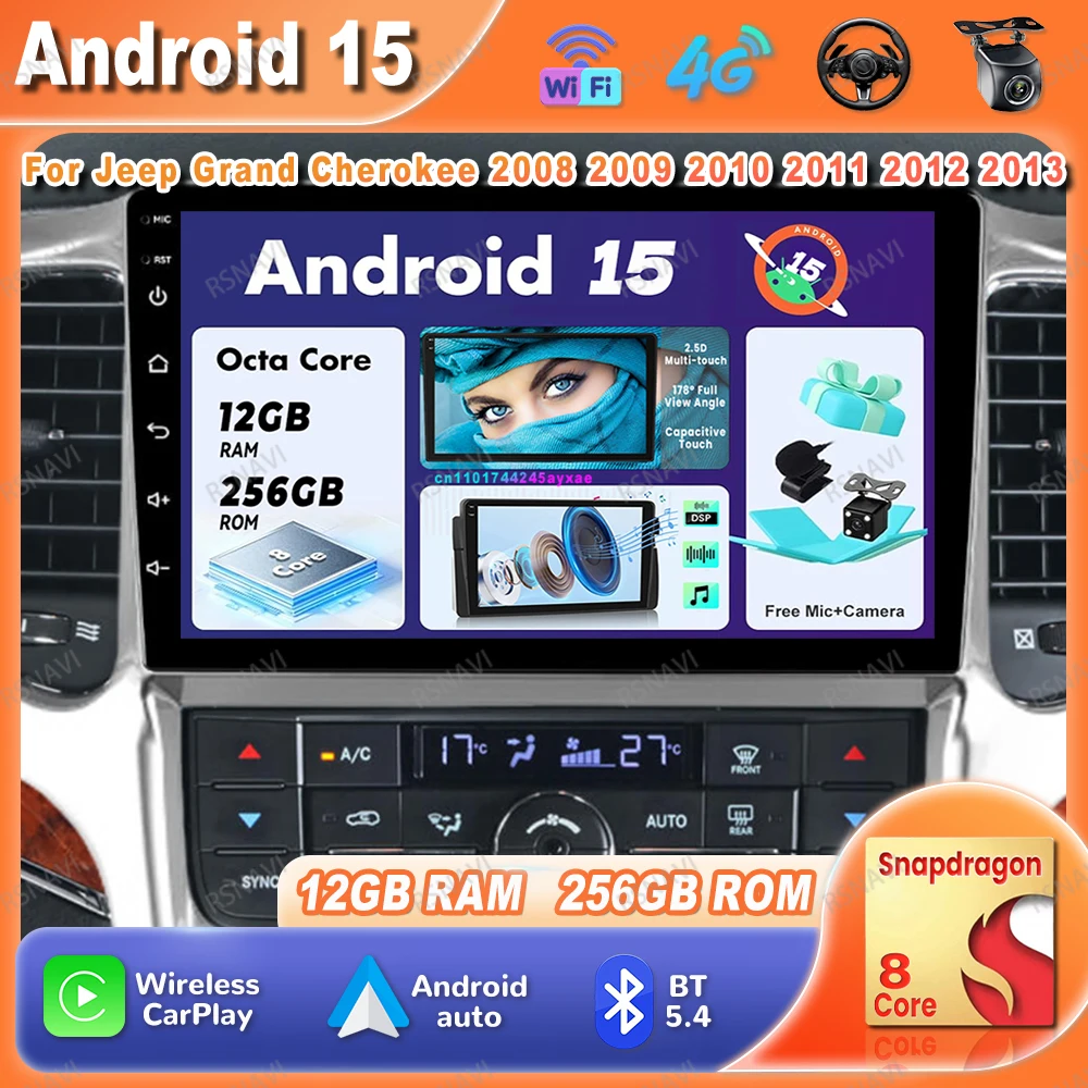 

Car Radio Android 15 For Jeep Grand Cherokee 2008 2009 2010 2011 2012 2013 Stereo RDS Qualcomm DVD Autoradio 360 Camera BT QLED
