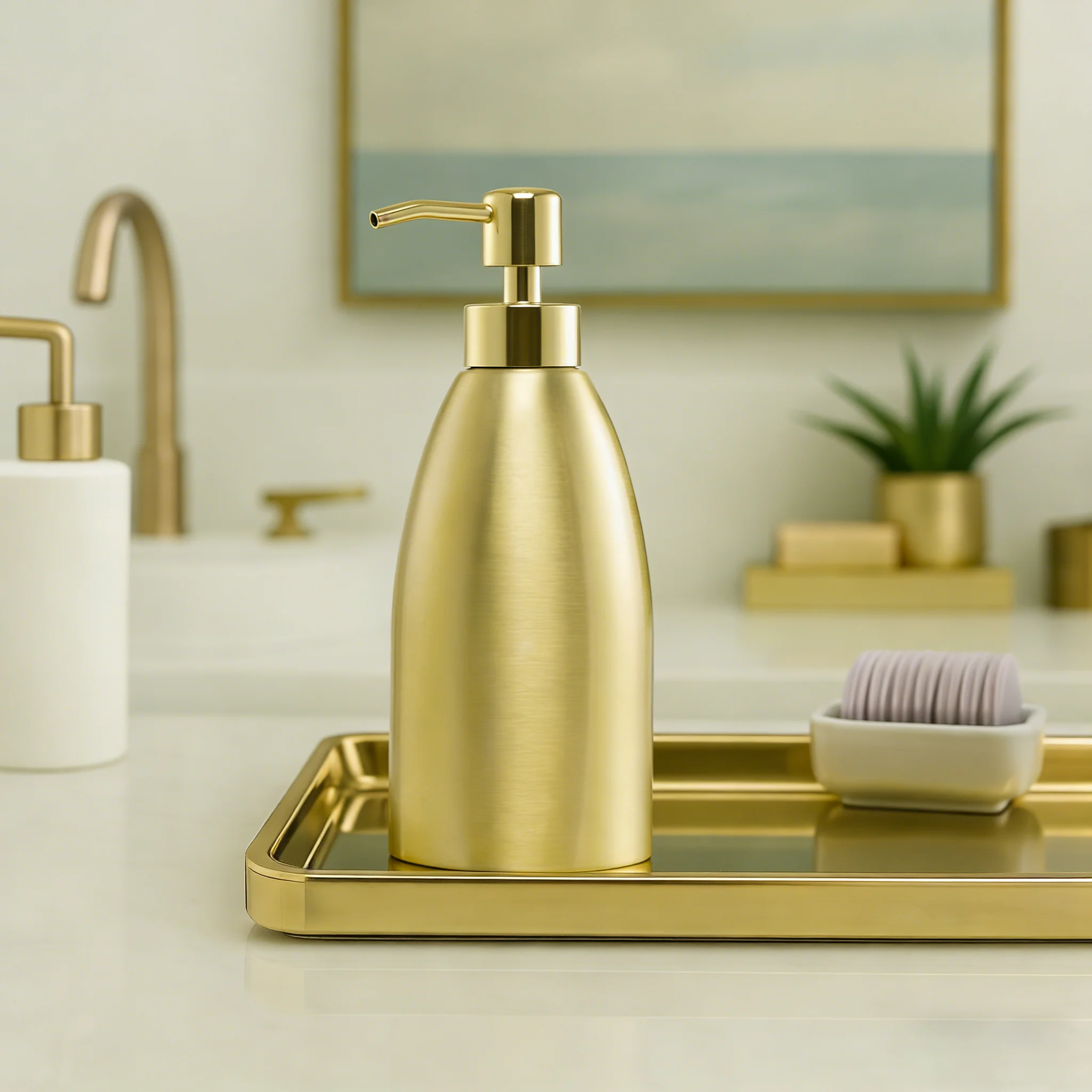 Gold 304 Stainless Steel Soap Dispenser 16oz Rust-Proof Liquid Soap Pump Bottle for Kitchen or Bathroom Countertop Hand Dish