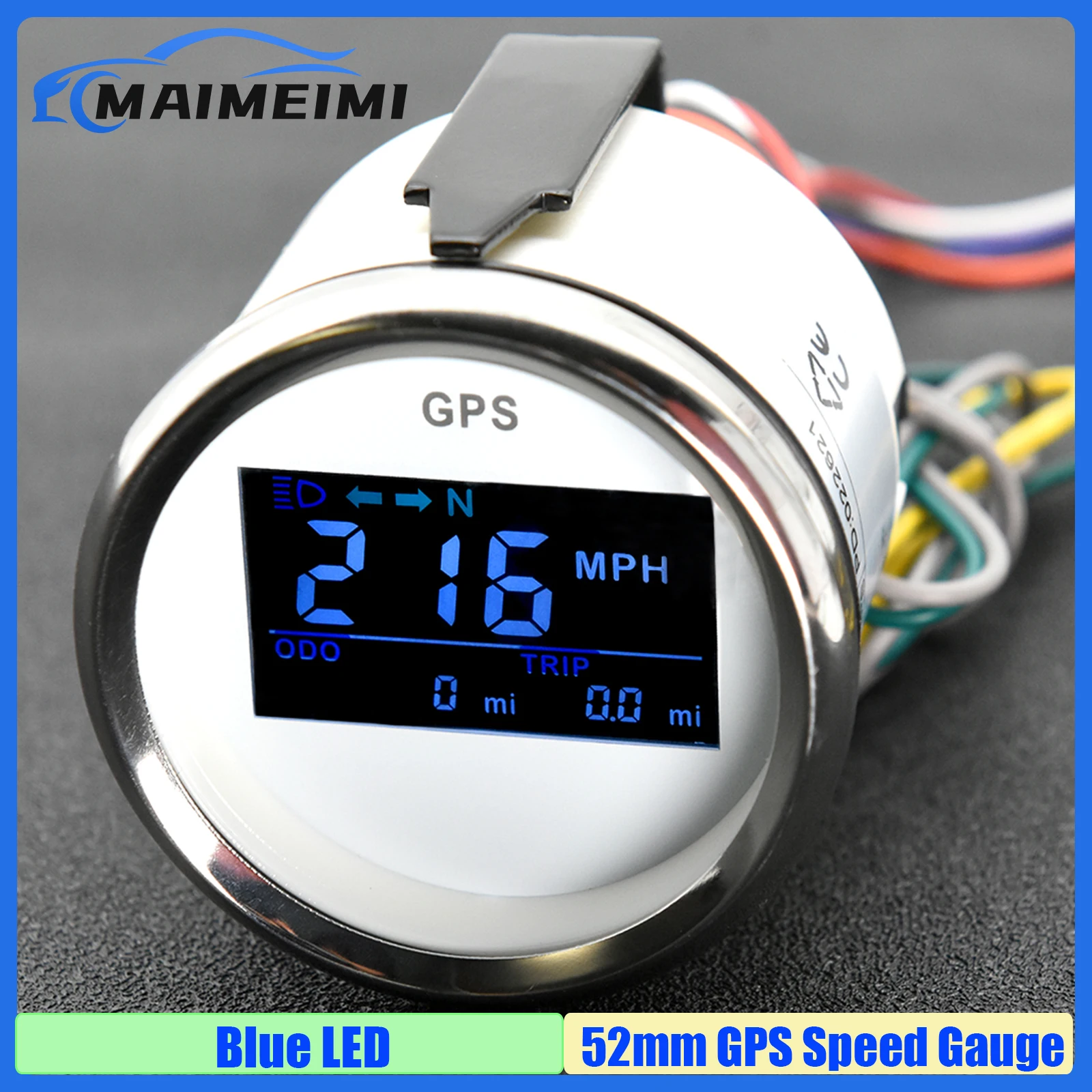 Blue LED Digital 0-999KMH,MPH,Knots 52mm GPS Speedometer Gauge with Sensor Speed Meter for Auto Car Boat Marine 12V24V Custom