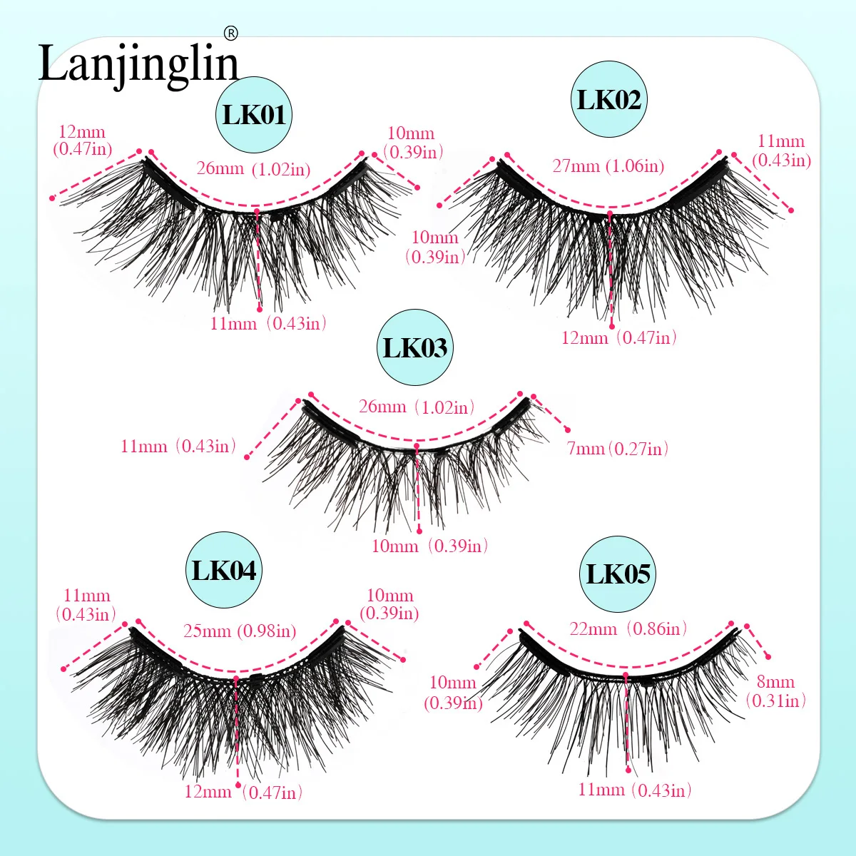 Lanjinglin cils magnétiques 1 paire fait à la main 3D naturel magnétique faux cils réutilisable magnétique cils pince à épiler ensemble