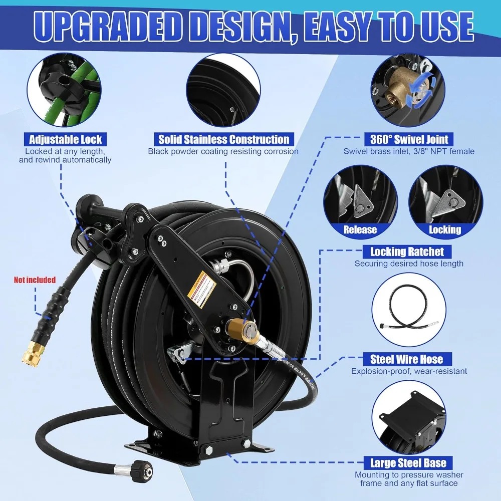 High Pressure Washer Hose Reel for Water/Air/Oil, 3/8