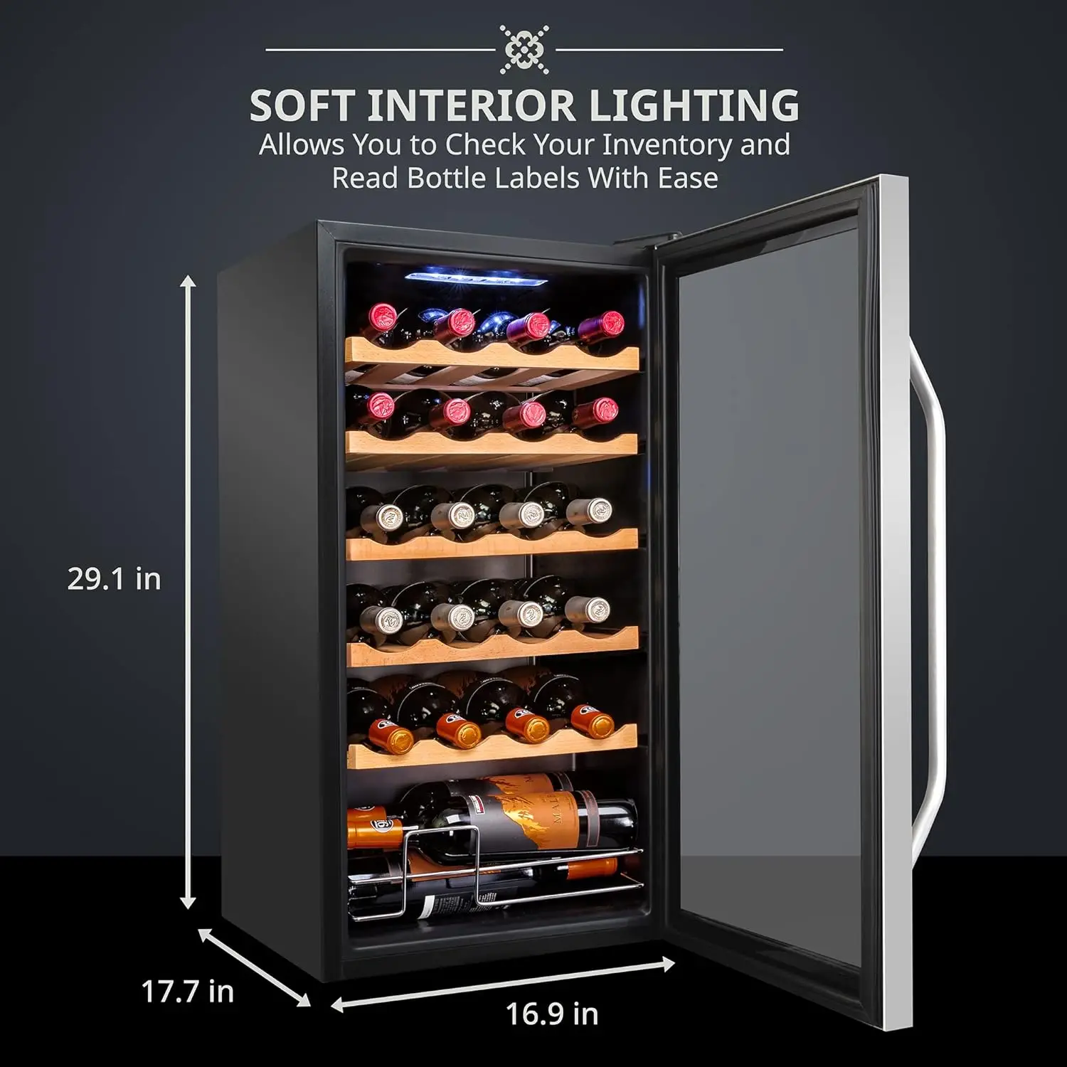 Ivation Wine Cooler Geladeira com Bloqueio, Grande Adega Autoportante Vinho, Vermelho e Branco, 24 Compressor Garrafa