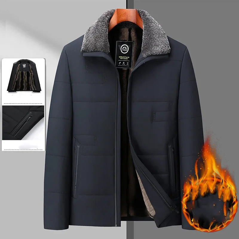 Man Down Jacket Winter Thicken Cold-proof Long Sleeve Male Coat Turn Down Collar Solid Color Simple Versatile Men Outerwear