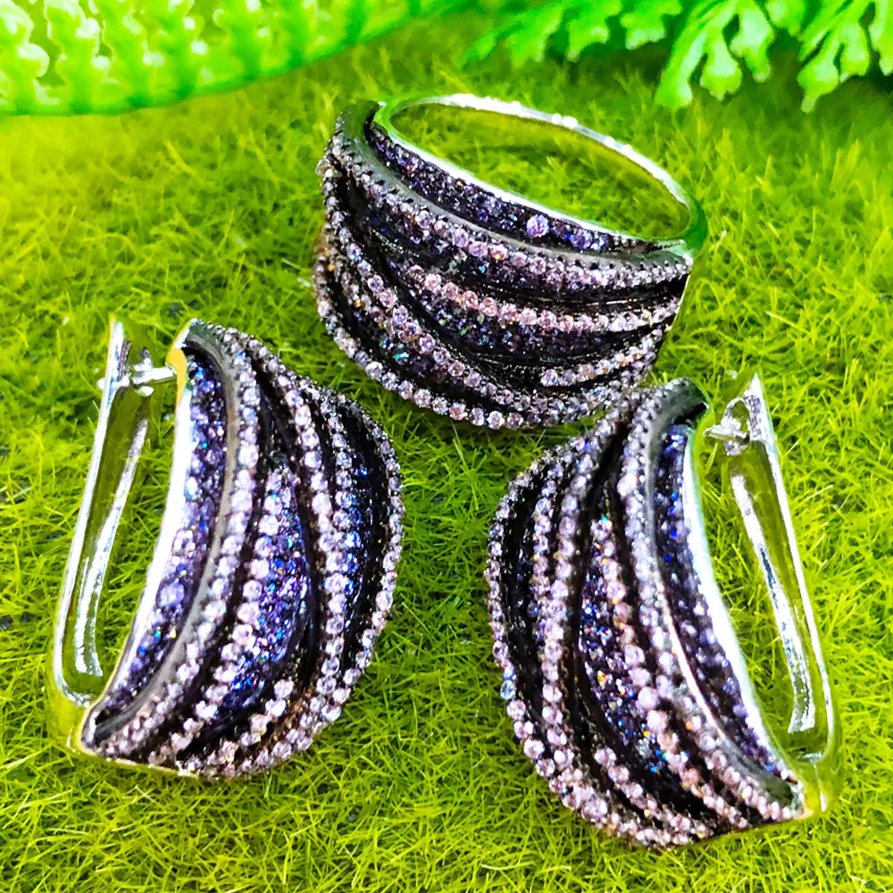 

Missvikki Luxury Multicolor Cute Hoop Earrings Ring Jewelry Set For Women Wedding Party Full Zircon Accessories High Quality