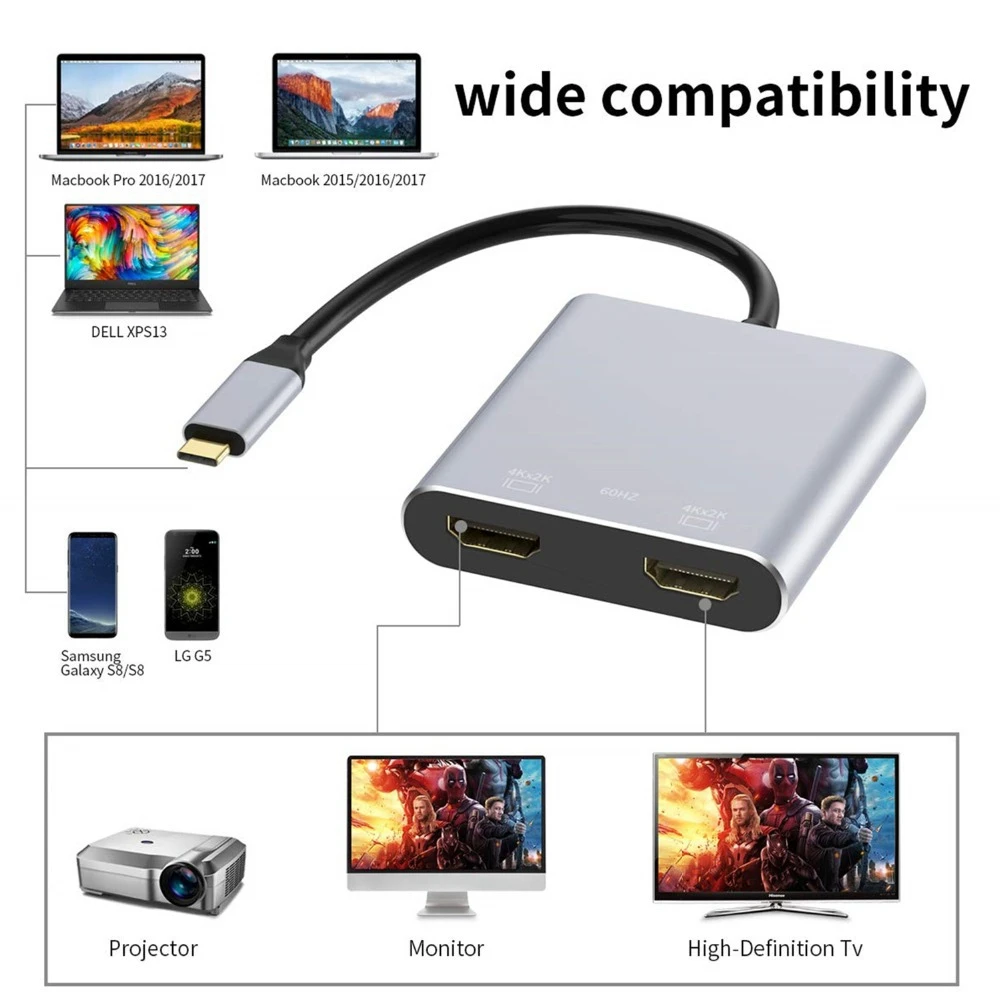 

New Type-C to Dual/Two HDMI Docking Four in One Computer 4-port Docking USB 3.0PD Fast Charging