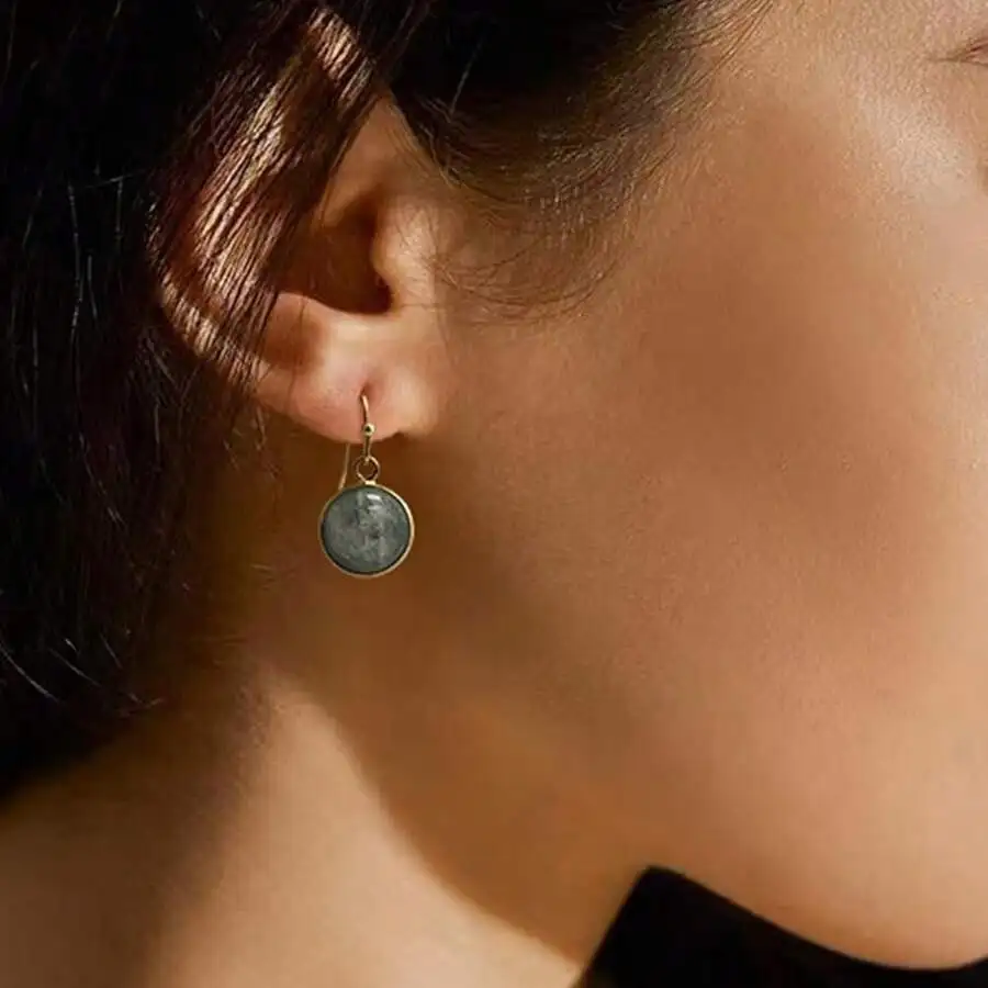 Round Crystal Stone Huggie Drop Earrings Fishhook Style