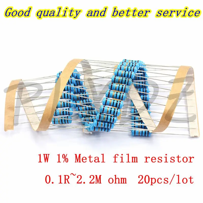 20pcs 1W Metal film resistor 1% 0.1R-2.2M 10R 22R 47R 100R 330R 1K 4.7K 10K 22K 47K 100K 330K 470K 1 2 10 22 47 100 330 1M ohm