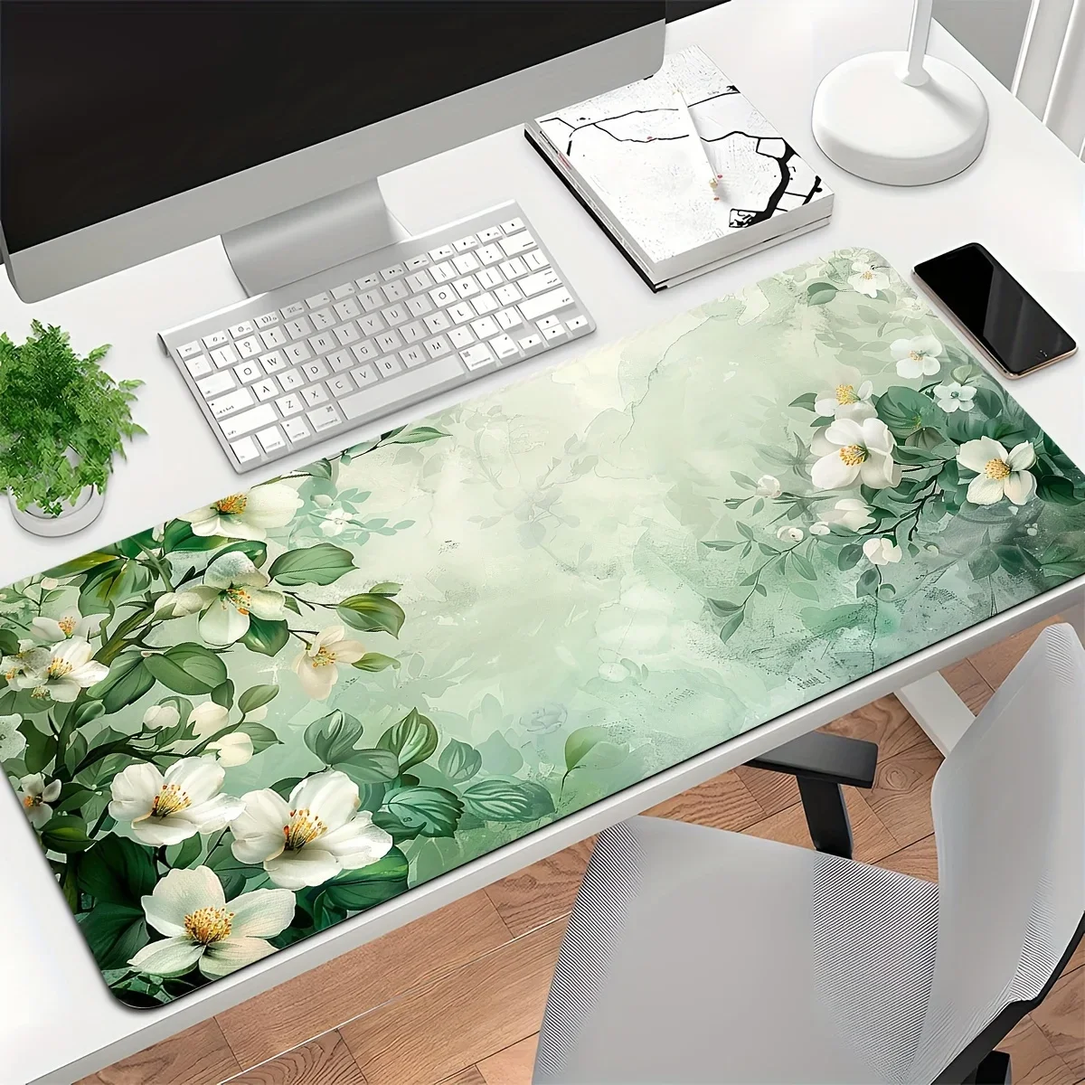 XXL Light Green Branches Large Gaming Mouse Pad Anti Slip Table Pad Lock Edge Perfect For Office Notebook Or Gaming Settings