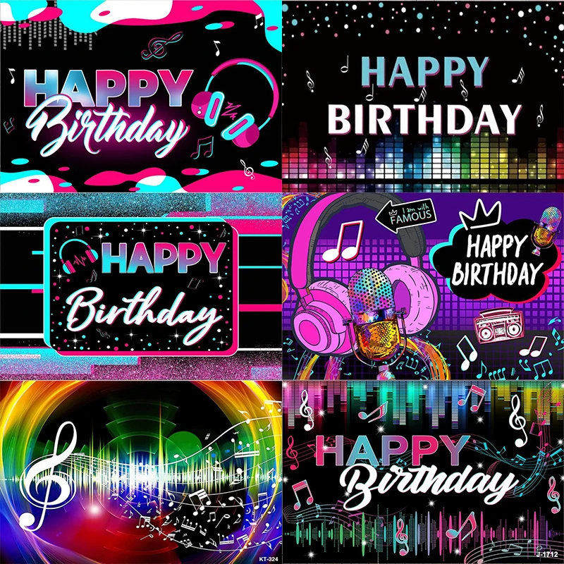 Boy Girl Neon Dynamic Tik Party Backdrop Wall Decoration Happy Birthday Melody Custom Pop Music Theme Banner Background Photo