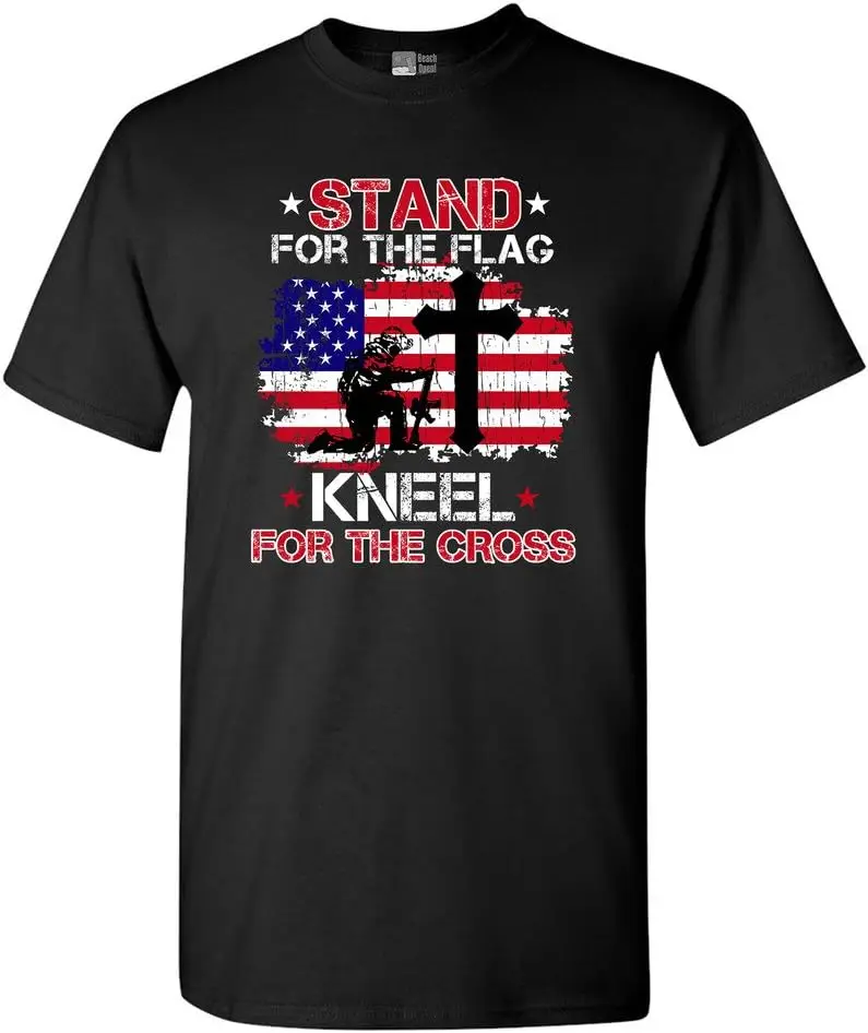 Stand for The Flag Kneel for The Cross Soldier Flag USA (C) DT Adult T-Shirt Tee