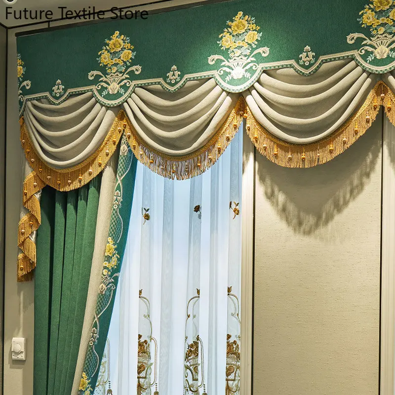 New atmospheric print stitching solid color chenille thickened blackout curtain valance  Curtains for Living dining room bedroom