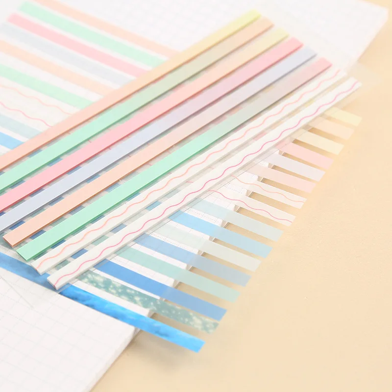 160Pcs Color Translucent Slender Strips PET Index Sticker Note Highlight Mark Stickers Bookmarks Student Stationery Sticky Note