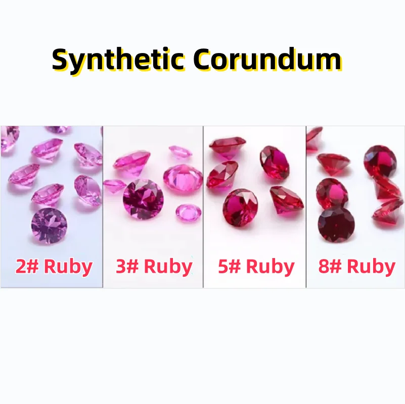 Size 4~10mm Round Brilliant Cut Rubys Synthetic Corundum 2# Ruby Pink  Rose RedStone For Jewelry Making