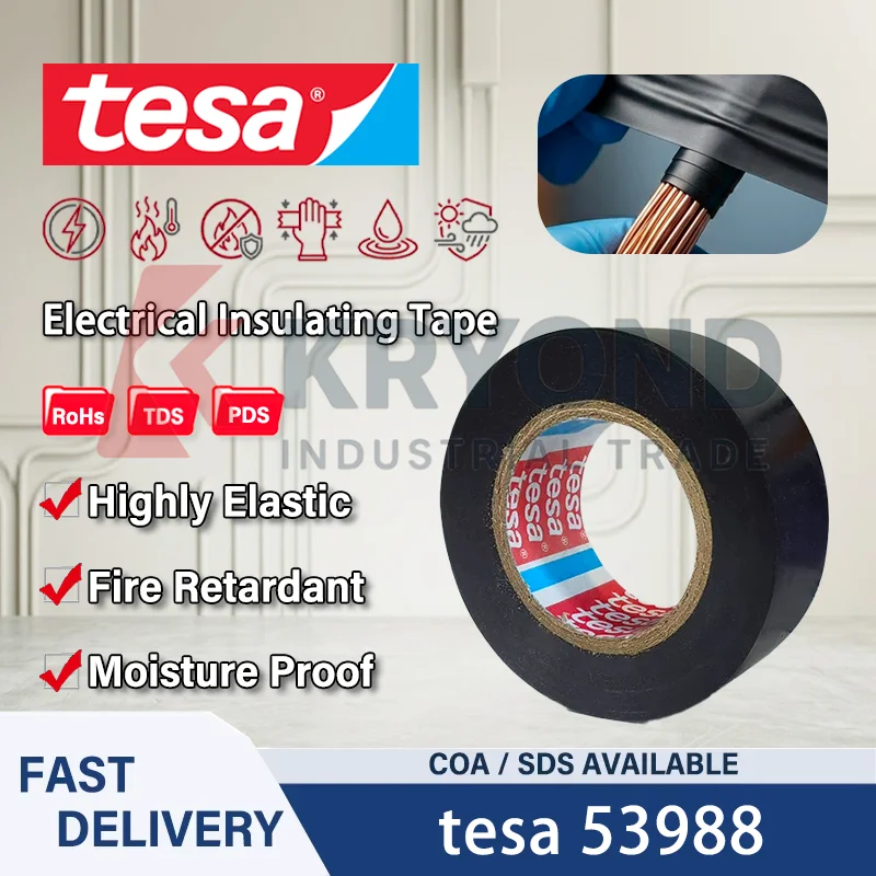 Tesa 53988 PVC Industrial Electrical Insulation Tape Waterproof Flame Retardant Clean Removal Cable Harness Wrapping 7000V Thick
