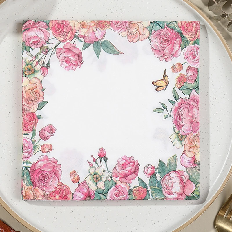20/60 Stück Einweg-Servietten, Blumenbedruckte Papierservietten für Geburtstag, Hochzeit, Weihnachten, Partyzubehör