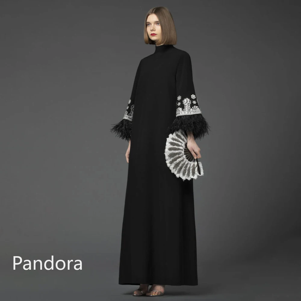 Pandora-女性のためのハイネックプロムドレス,長い透明な袖,足首の長さ,イブニングドレス,結婚式のパーティー,フォーマルなガウン