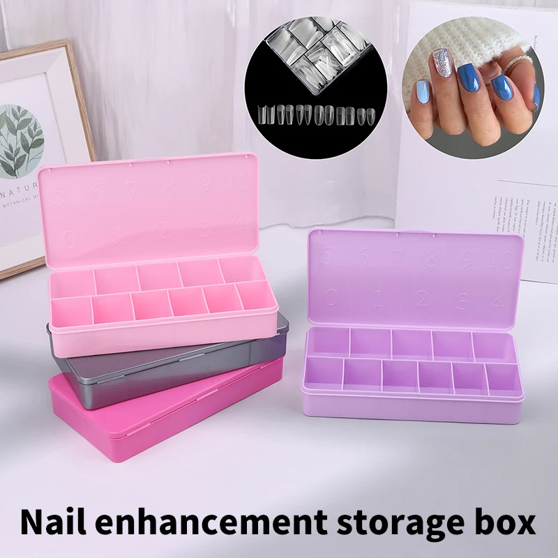 Boîte de rangement pour faux ongles en acrylique, conteneur de 2 tailles, 11 grilles