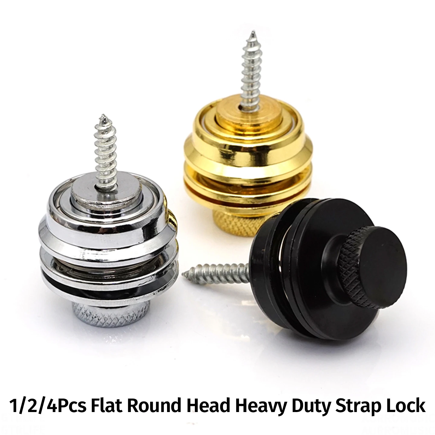 1/2/4 Peças Travas de Correia de Metal com Cabeça Redonda Plana, Botões de Travamento de Correia Reforçados com Parafusos para Guitarra e Baixo