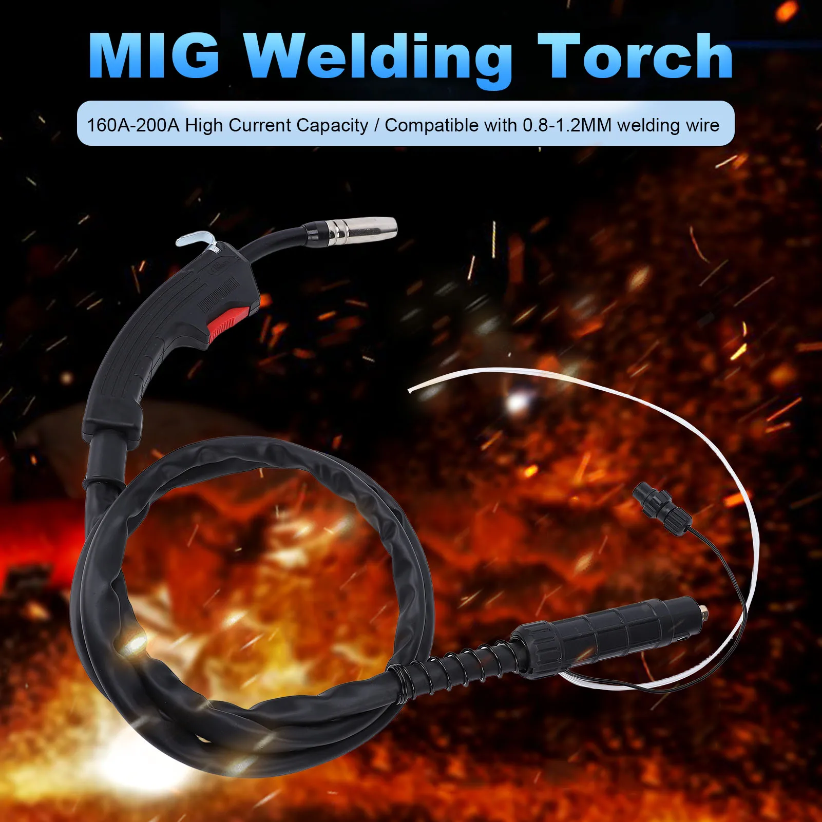 MIG Torch Fit for MIG130 Welding Equipment CO2 Gas Shielded Welder Gun 0.8-1.2mm Wire 160A-200A 2M Length MIG Welding Gun