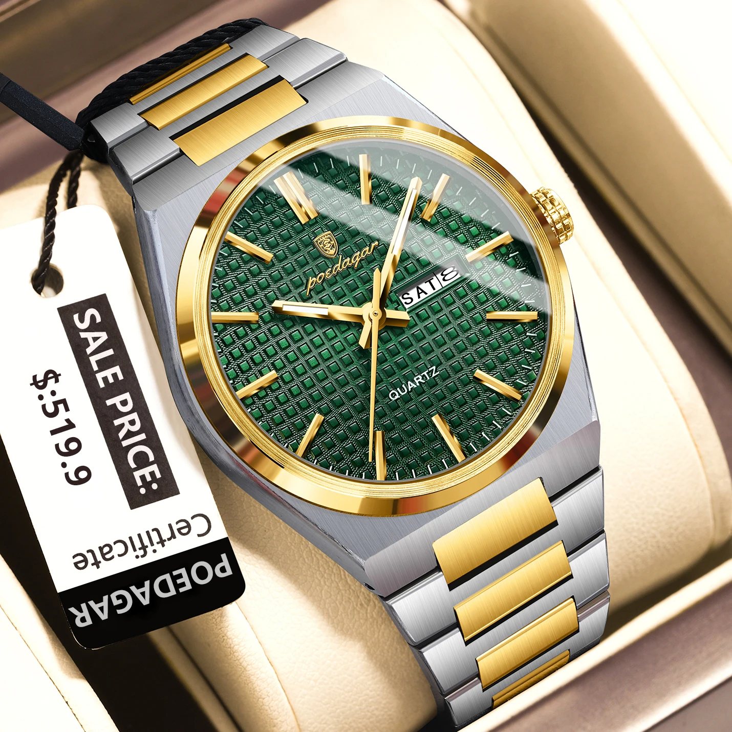 POEDAGAR Luxury Men Watch Date Week Waterproof Luminous Stainless Steel Watch For Man Casual Quartz Men's Watches Male Sport+Box image 2