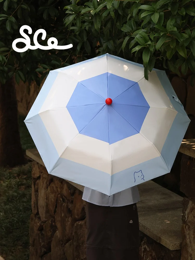 red-nose-amusement-park-umbrella-sunscreen-uv-protection-foldable-umbrella-home-use-daily-polyester-fabric-manual-automatic