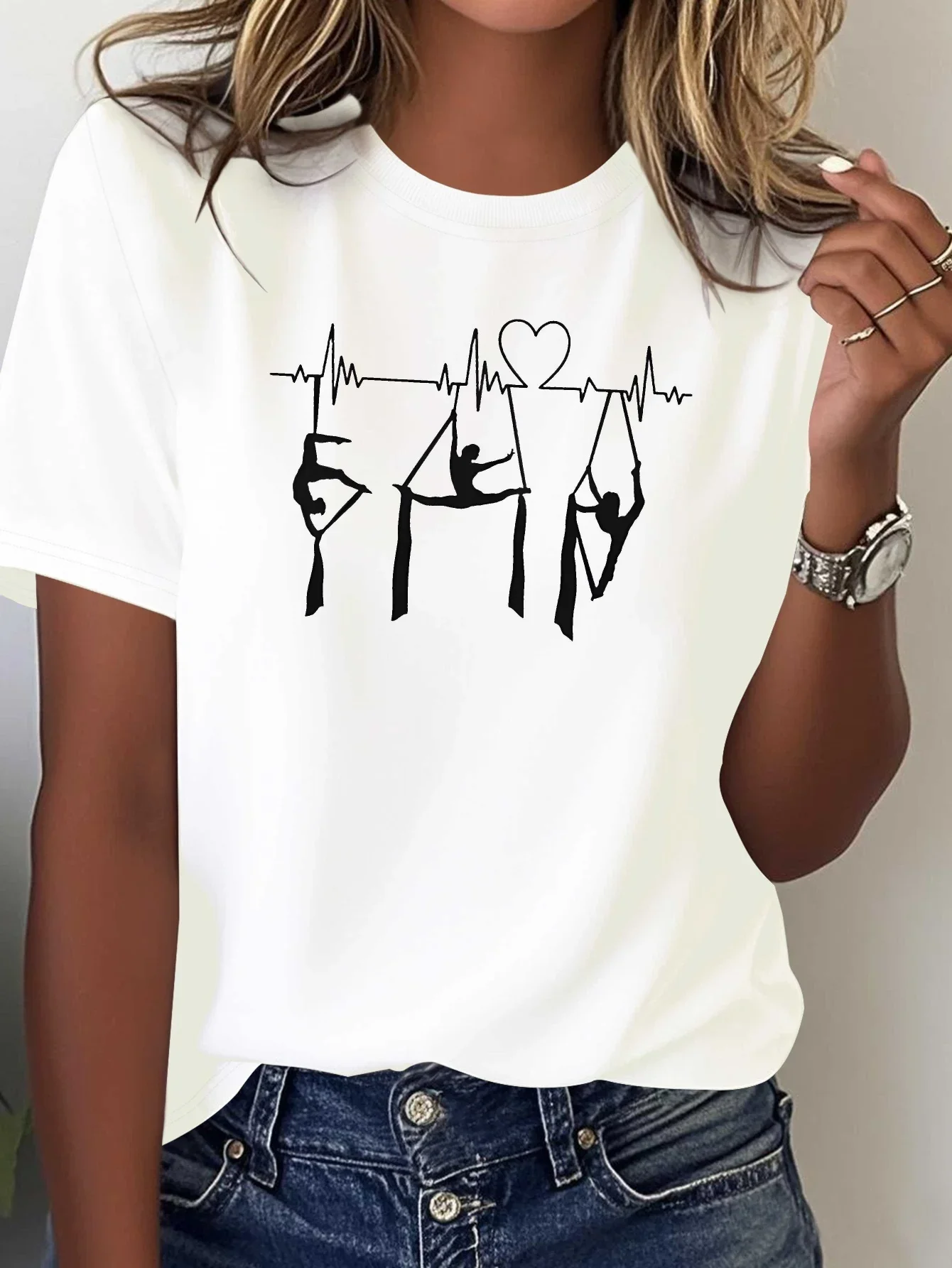 Air Heartbeat Performer Printed Tshirt Polyester Knitted Fabric Round Neck Hoodie Suitable for All Season Wearing Cheap Clothing