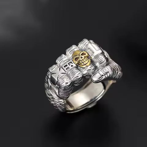 2023 New Arrival Vintage Fist Skeleton Design Thai Silver Hip Hop Punk Men Party Ring Jewelry For Male Birthday Gifts