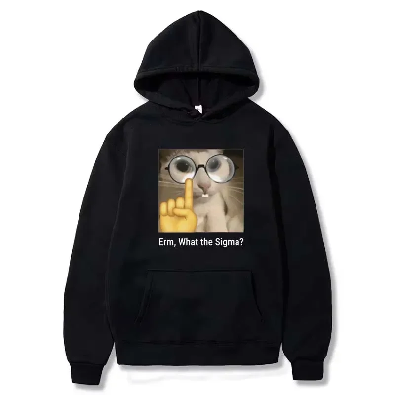 Women Silly Cat Humor Printed Tops Fleece Sweatshirt Winter Hoodie Erm, What Sigma? Funny Meme Sport Hoodie for Men