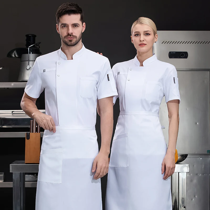 Veste d'objectifs de chef d'été pour hommes, uniforme de chef gris, manteau de chef respirant à manches courtes, vêtements de travail noirs, cuisine de restaurant