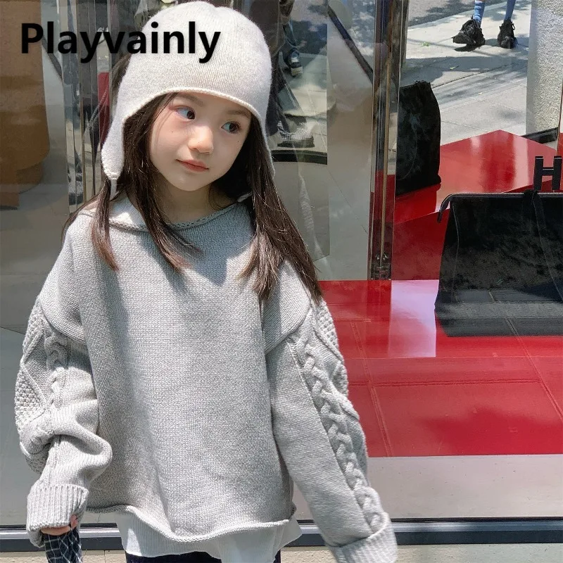 

Korean Style Boy Girl Unisex Fashion Knitted Sweaters Beige Grey Loose Knit Tops Children Clothes for Spring and Autumn A6538