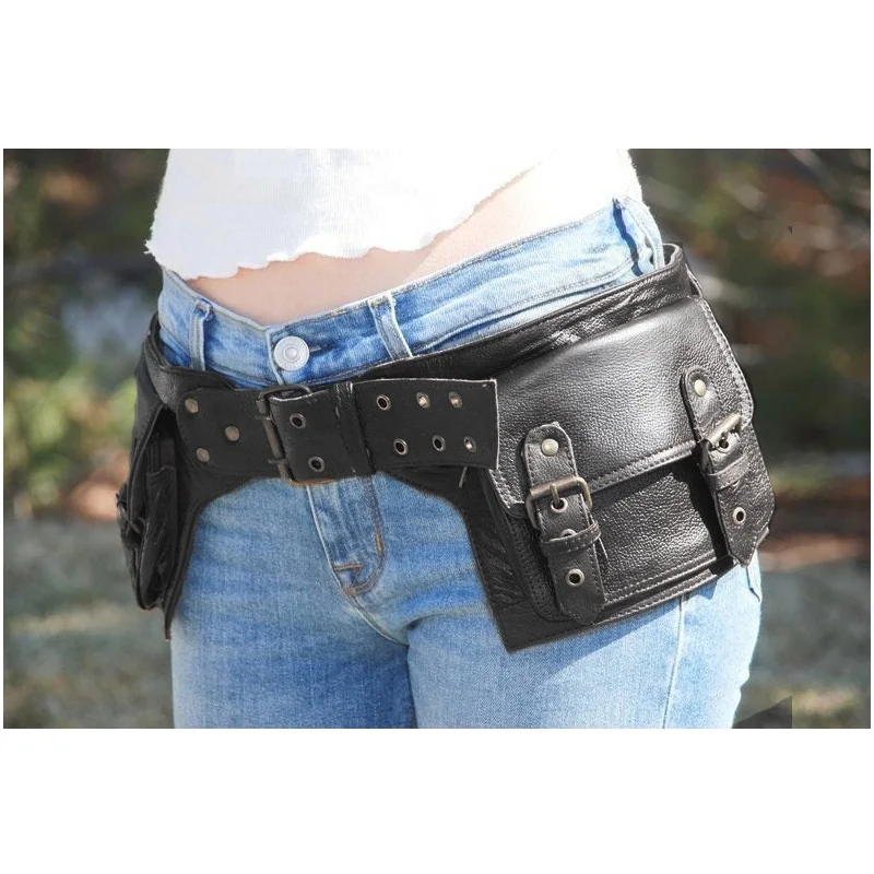 Medieval Steampunk Leather Utility Hip Belt Festival Pocket Viking Women Fanny Pack Travel Waist Bag Cosplay Accessory For Adult