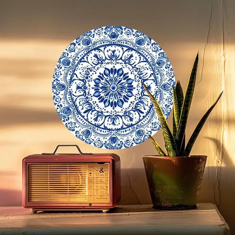 Ceramic Wall Plate Chinese Retro Waterproof 8x8 Inch Hanging Decor Garden Outdoor Art Gift
