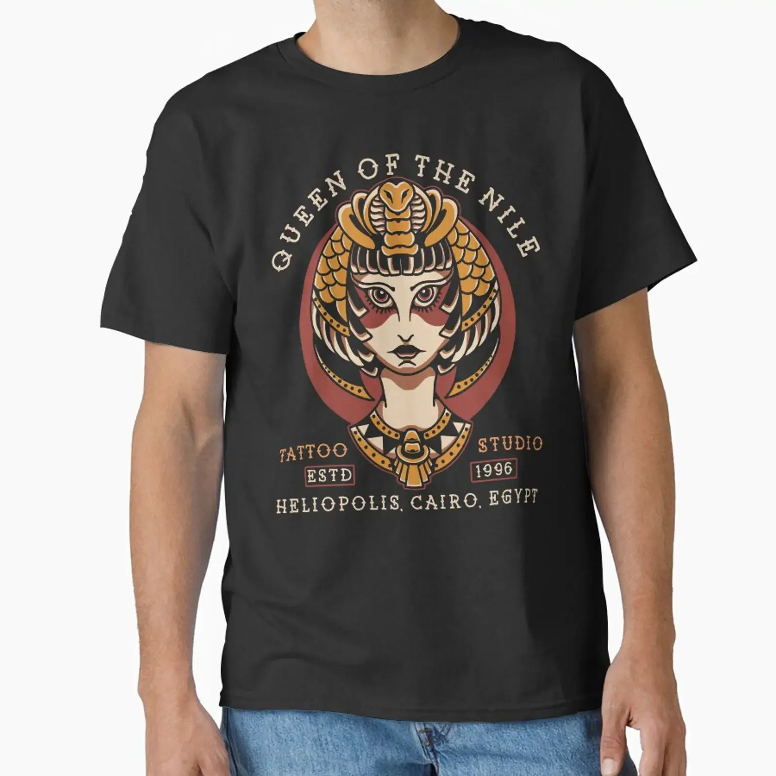 Queen of the Nile Tattoo Studio Design Cairo Egypt Old School Cleopatra Classic T Shirt vintage Washed Soft Breathable Unisex