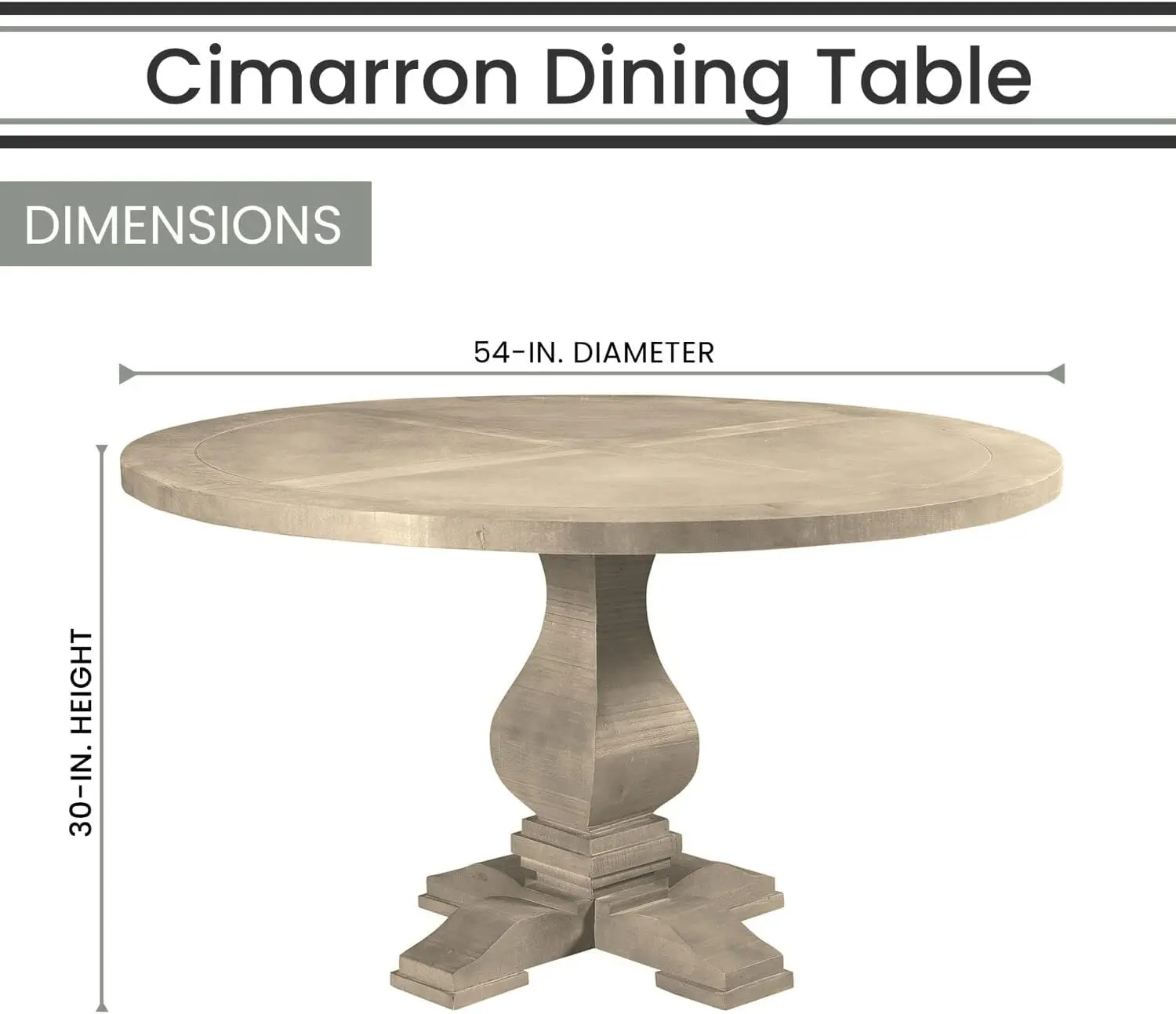 Cimarron Mango 54" Round Pedestal Dining Table with Natural Washed Wood Finish, Rustic Hand-Crafted Modern Farmhouse