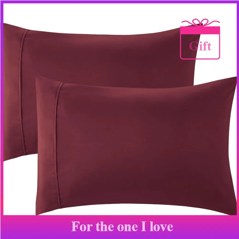 

Two-piece pillowcase set - Burgundy brushed microfiber pillowcase, super soft and comfortable