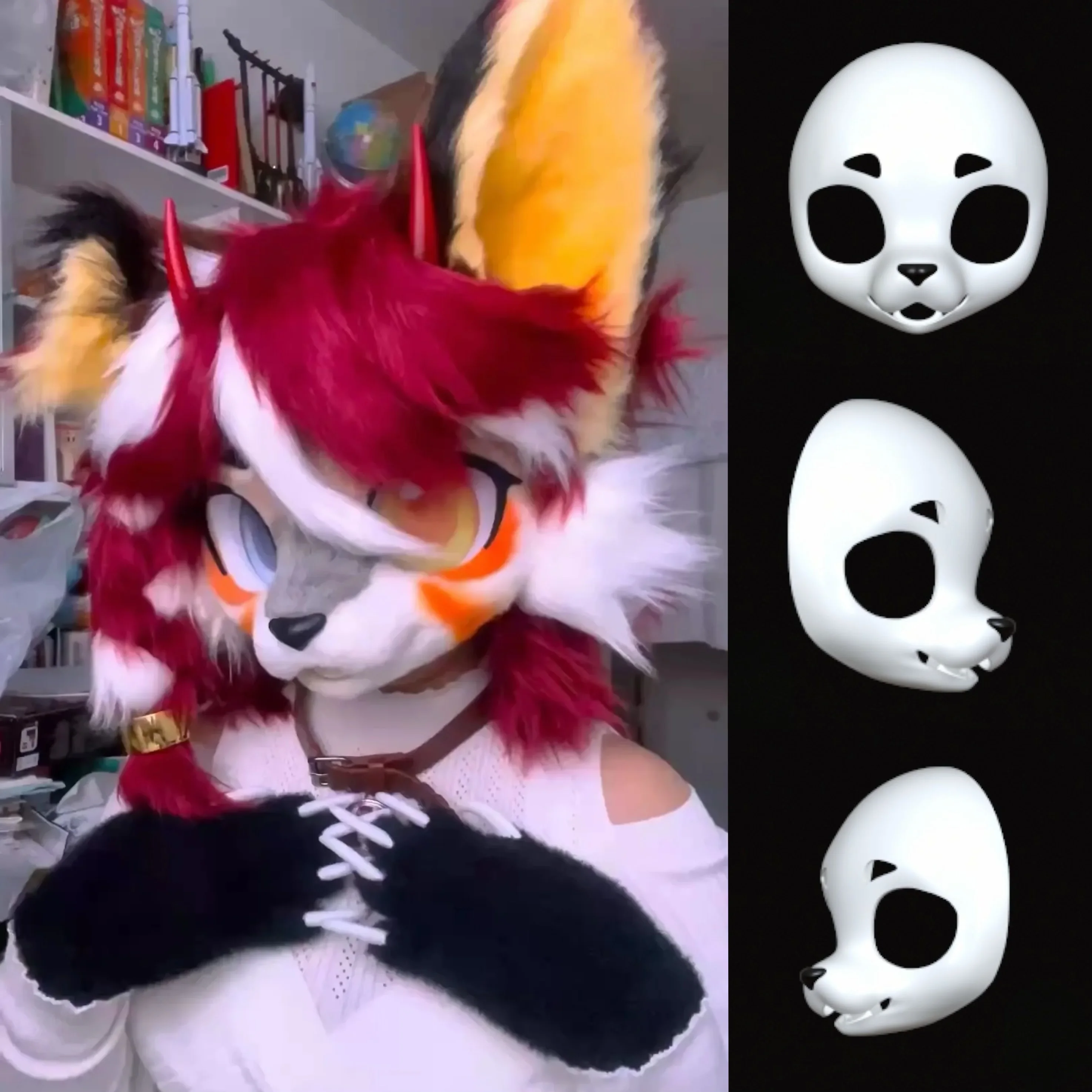 

Original PLA 3D Printed Kemono Base Mask Animal Costume Skull Hairy Face Kig Series Cute Handsome Fury Short Snout