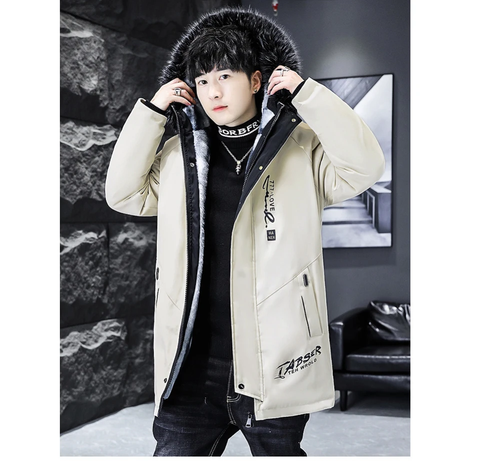 Winter männer Lange Unten Jacke Mode Männlichen Thermische Parkas Mäntel Casual Männer Klassische Pelz Kragen Warme Gepolsterte Jacken Kleidung 5XL – Detail 9