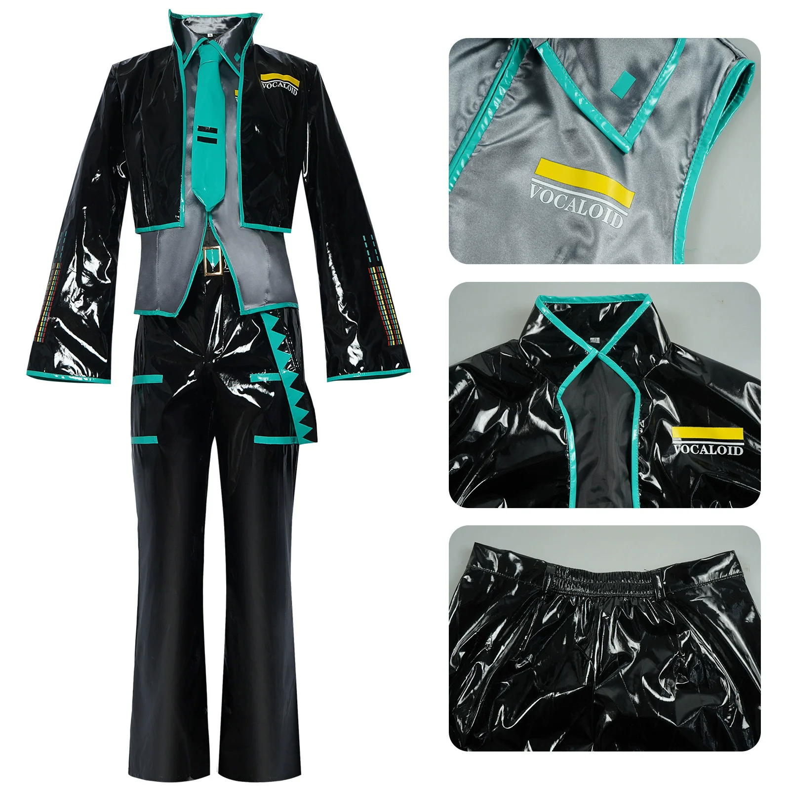 Anime 6PCS MIKUOO Cosplay Kostuum Mikkuoo Cospaly Mannen Vrouwen Zwart Pak Kostuum Mikkuu Kerst Cosplay Halloween Accessoires