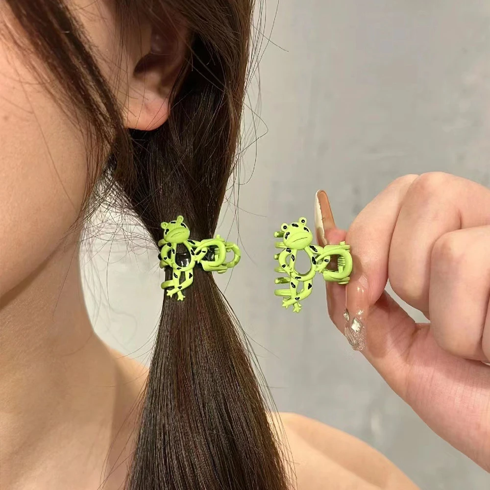 Alloy Cartoon Sapo Cabelo Garra Clipe, Cute Green Hairpin, presilhas, Ponytail Clips, Shark Hair Acessórios para Mulheres e Meninas, Frete Grátis