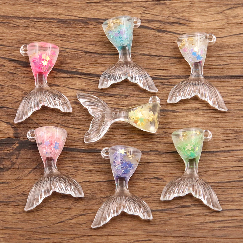 10Pcs 25x37MM 7 Color Animals Mermaid Tail Charms For Jewelry Making Crafts Marine Organism Pendants Flat DIY Earring Keychain