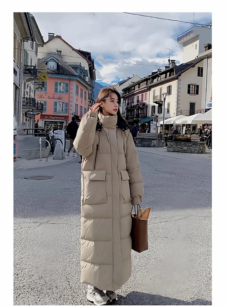 Long Ankle Down Cotton Jacket For Women Winter 2025 Thick Coat Loose Tendy Fashion Casual Warm Hooded Parka Outerwear W1017