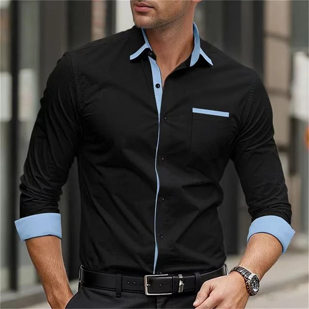 

European and American popular men's shirts, casual office, vacation shopping, high-end luxury lapel long-sleeved shirts, XS-6XL