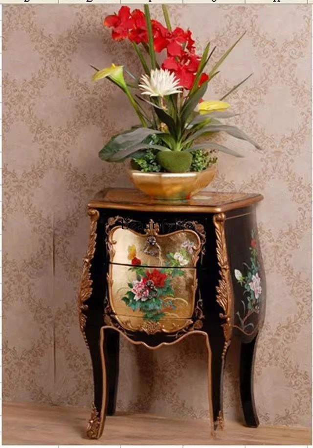 

Chinese furniture gold foil classical bedside table two chest cabinet