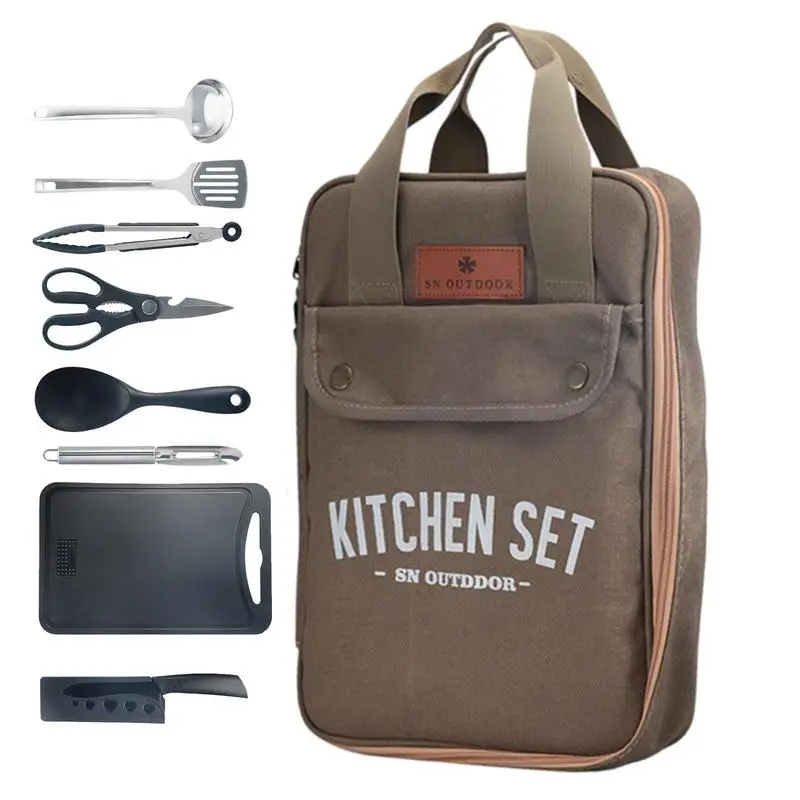 

Camp Cookware Set Portable Camping Cooking Utensils Set Camping Travel Set With Stainless Steel Fork Spoon Chopping Board