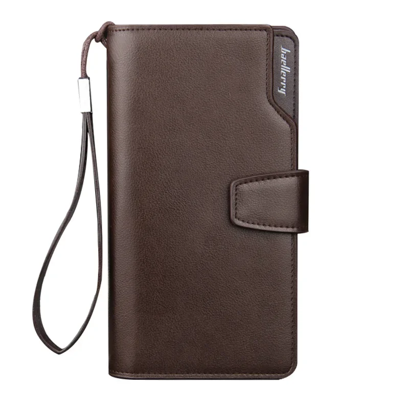 

baellerry Brand Long Men's Leather Wallet HASP Business Clutch Bag Male Zipper Coin Pocket Card Holder Purse For Man